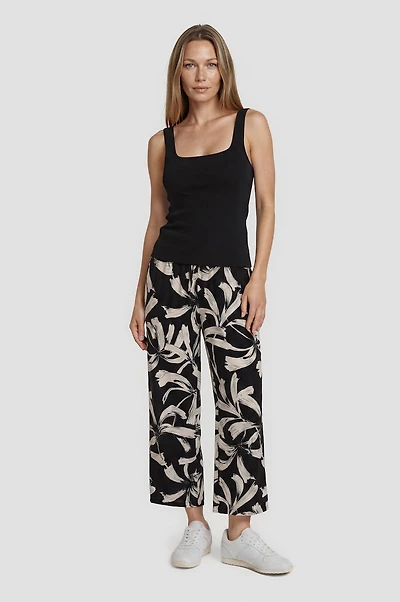 Wide Leg Cropped Pants - Black