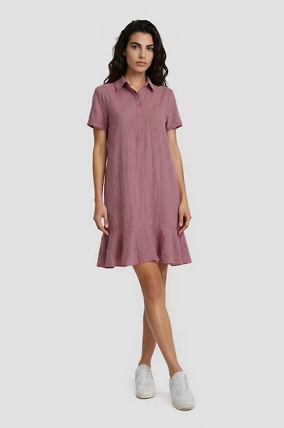 Short Sleeve Tiered Dress - Pink