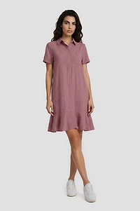 Short Sleeve Tiered Dress - Pink