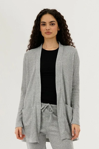 International INC Company Waffle Knit Open Cardigan