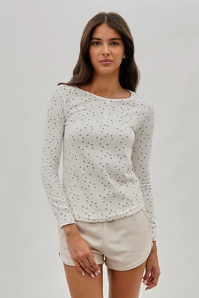 Canada Weather Gear Polka Dot Print Henley Pajama Top - White
