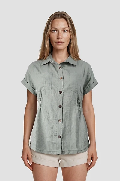 Cinched Waist Button Up Shirt