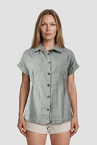 Cinched Waist Button Up Shirt