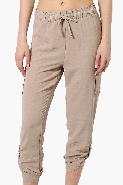 Urbanology Tie Waist Cargo Pocket Pants - Cream