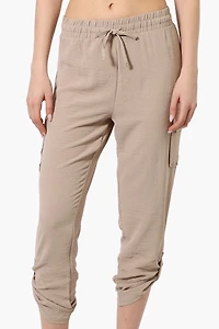 Urbanology Tie Waist Cargo Pocket Pants - Cream