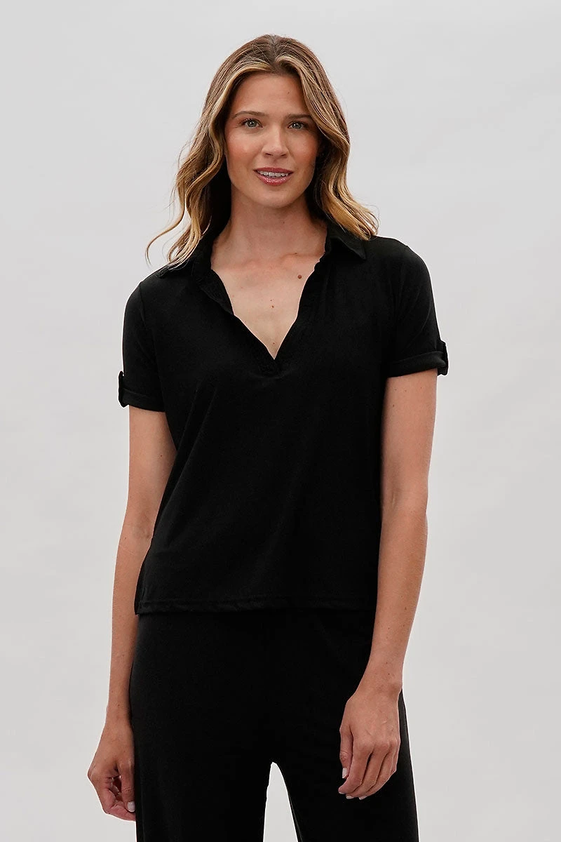 Costa Blanca Short Sleeve Split Neck Blouse