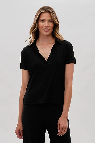 Costa Blanca Short Sleeve Split Neck Blouse