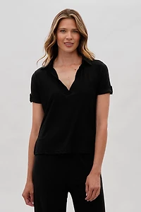Costa Blanca Short Sleeve Split Neck Blouse