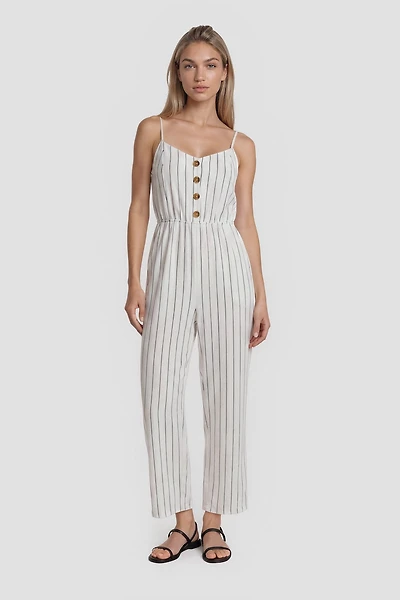 Sleeveless Jumpsuit With Buttons - White