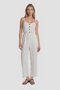 Sleeveless Jumpsuit With Buttons - White