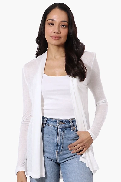 Long Sleeve Open Wrap Cardigan - White