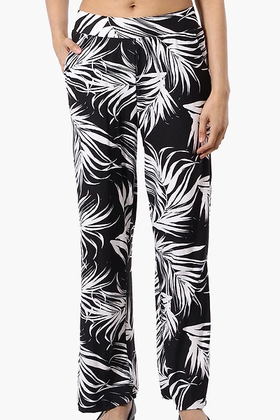 Beechers Brook Leaf Print Wide leg Pants - Black