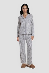 Flower Print Long Pajama Pants - White