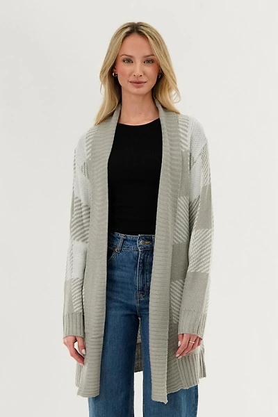 Canada Weather Gear Plaid Fold Over Wrap Cardigan