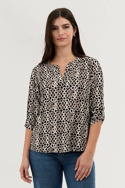 Beechers Brook Patterned Split Neck Blouse - Black