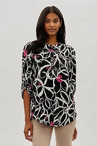 International INC Company Floral Roll Up Sleeve Blouse