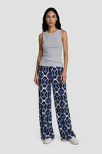 Printed Wide Leg Pants - Navy