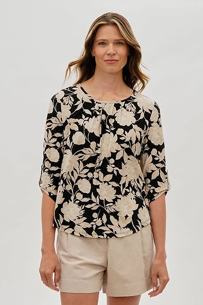 Floral Roll Up Sleeve Blouse
