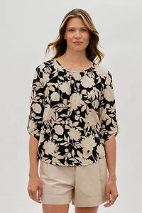 Floral Roll Up Sleeve Blouse