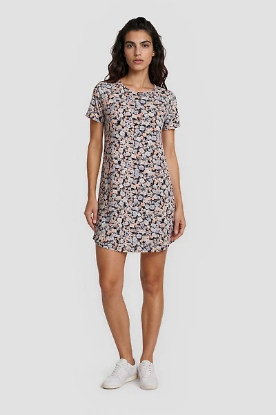 Short Sleeve Flower Print Day Dress - Multi
