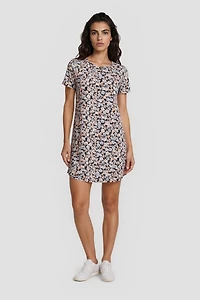 Short Sleeve Flower Print Day Dress - Multi
