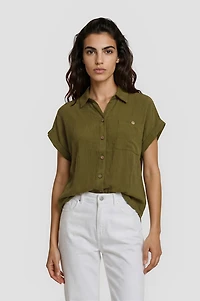 Short Sleeve Button Down Shirt - Green