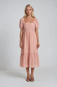 Pleated Puff Sleeve Dress