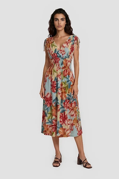 Printed Smock Midi Dress - Multi