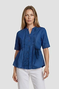 Half Sleeve Pleated Button Down Shirt