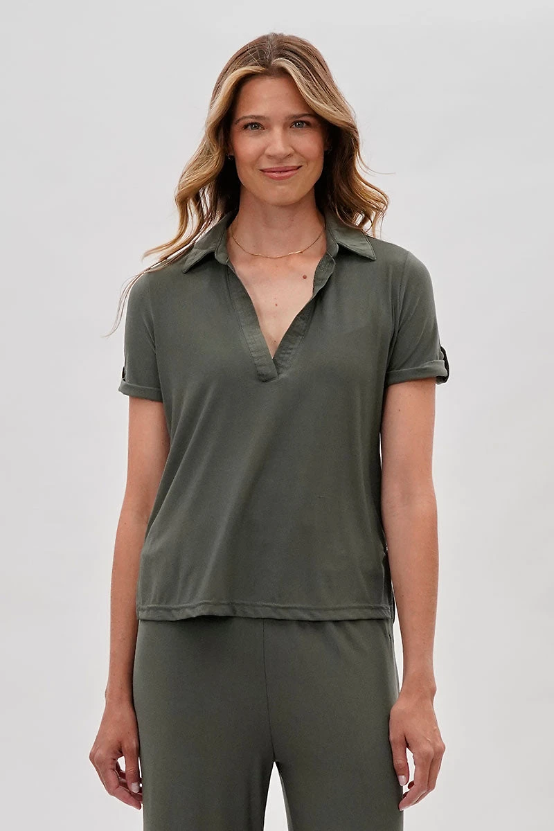 Costa Blanca Short Sleeve Split Neck Blouse