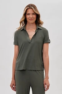 Costa Blanca Short Sleeve Split Neck Blouse