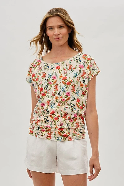 International INC Company Floral Ruched Side Blouse