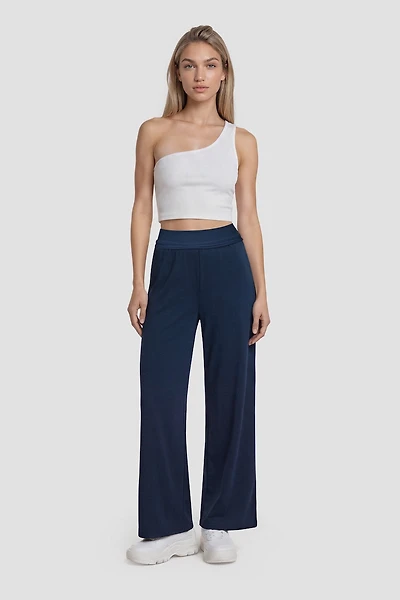 Foldover Flowy Pants - Navy