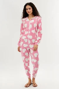 Canada Weather Gear Heart Pattern Fleece Onesie - Pink