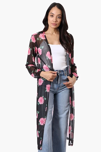Stylexchange Floral Long Sleeve Sheer Duster Cardigan