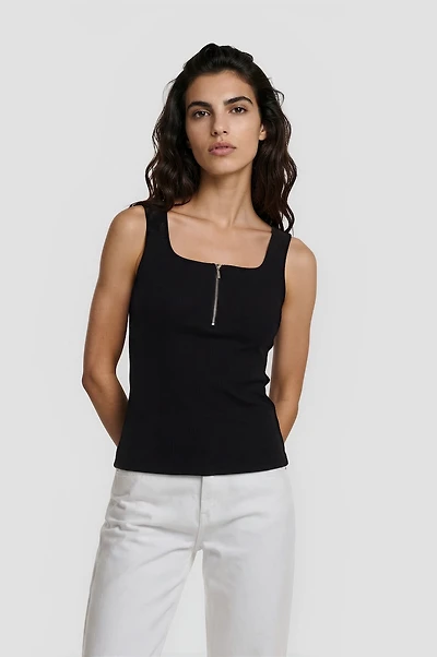 Half Zip Square Neck Tank Top