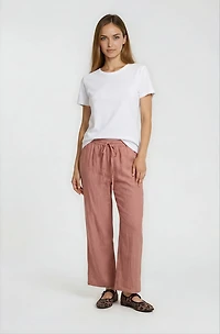Cropped Wide Leg Pants - Coral