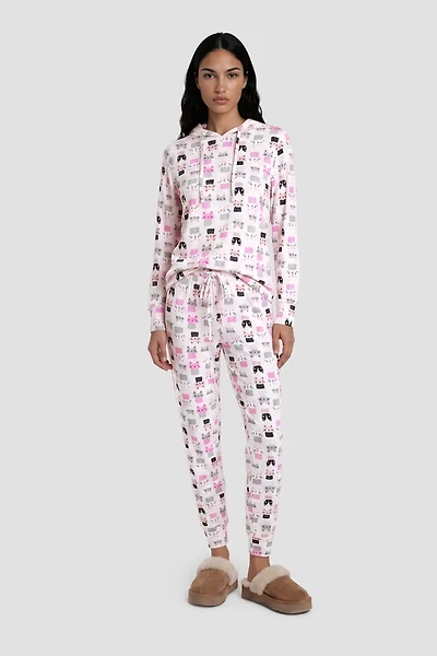 Cat Print Jogger Pajama Pants - Pink