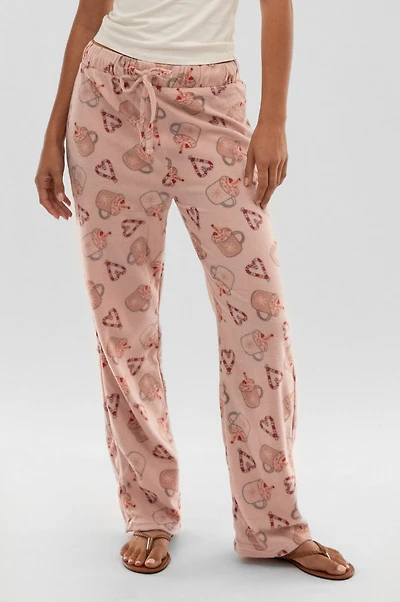 Festive Print Wide Leg Pajama Pants - Pink