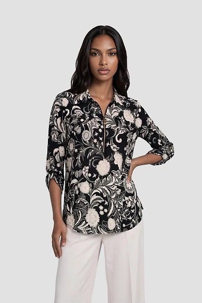 Half Zip Shirt With Rolled Sleeves