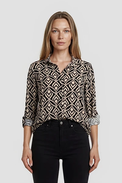 Long Sleeve Printed Shirt - Black