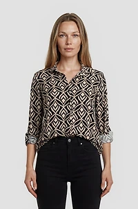 Long Sleeve Printed Shirt - Black