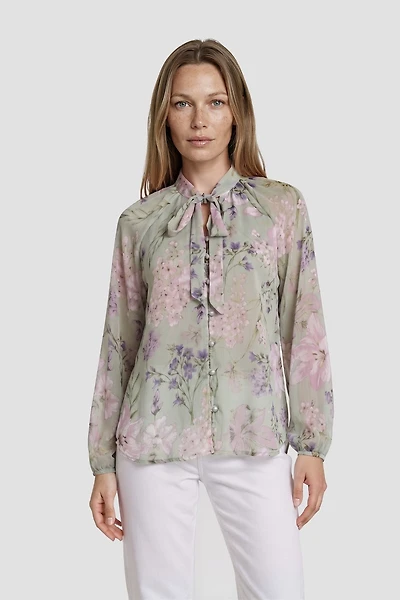 Long Sleeve Shirt With Bow - Green