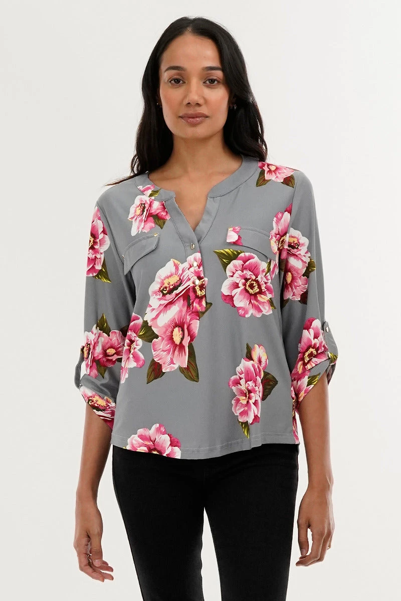 International INC Company Floral Split Neck Blouse