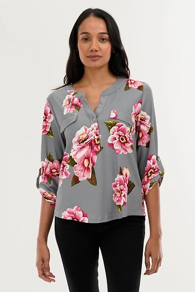 International INC Company Floral Split Neck Blouse