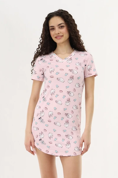 Puppy Print Tunic Pajama Top - Pink