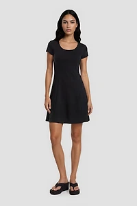 Round Neck Short Dress - Black