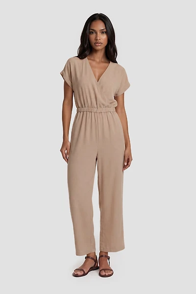 V-Neck Jumpsuit - Taupe