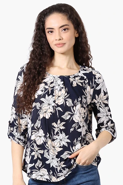 Floral Roll Up Sleeve Blouse
