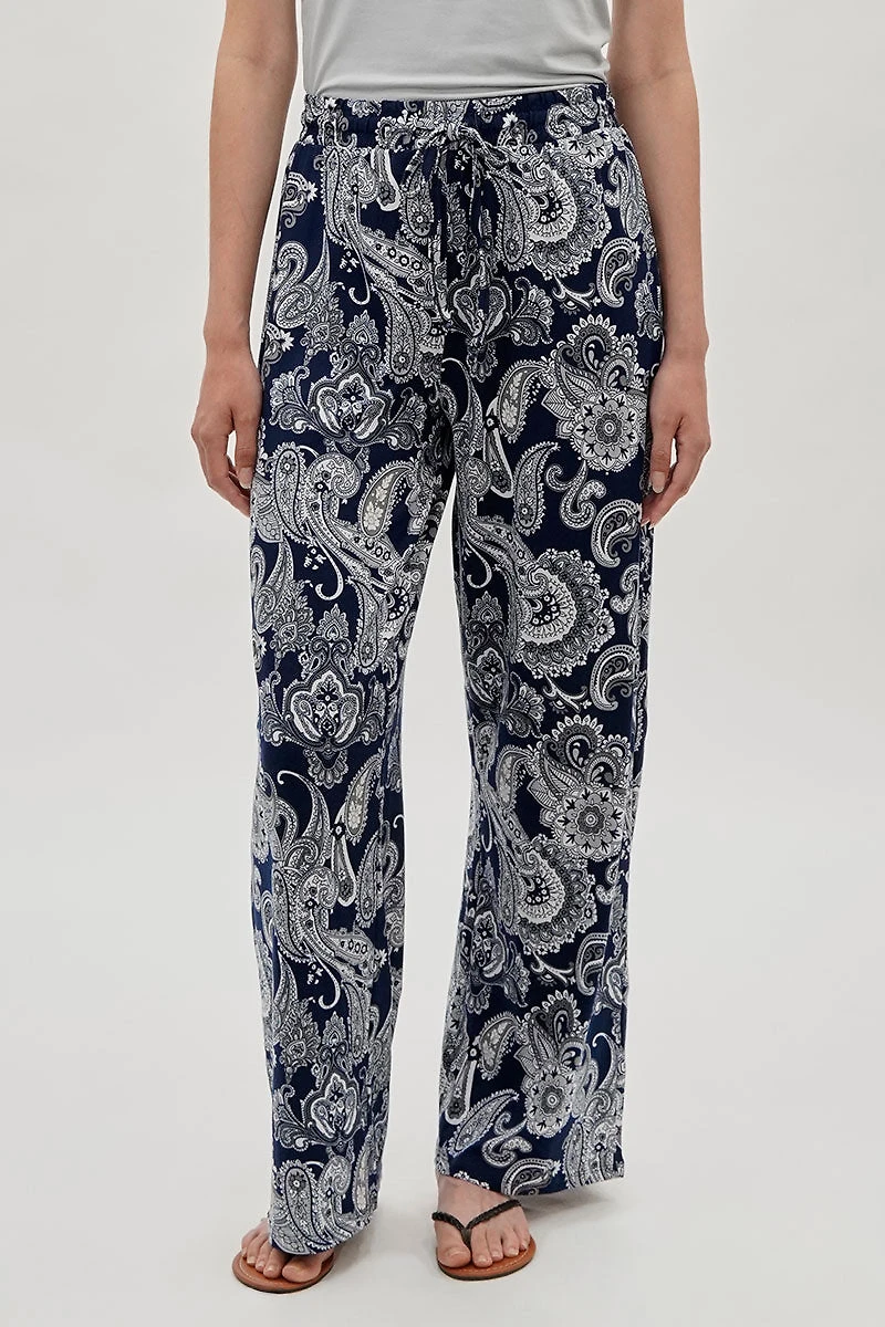 International INC Company Paisley Print Wide Leg Pants - Navy